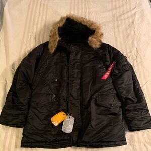 Alpha Industries Black Parka with Faux Fur Hood